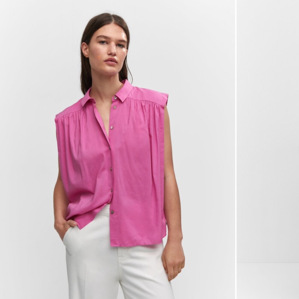 Mango Pink Sleeveless Button-Up Blouse